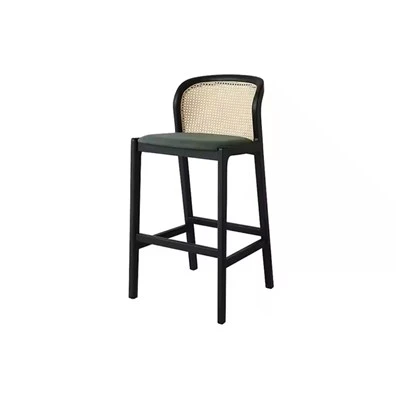 Taburetes de bar de ratán natural de madera maciza con respaldo